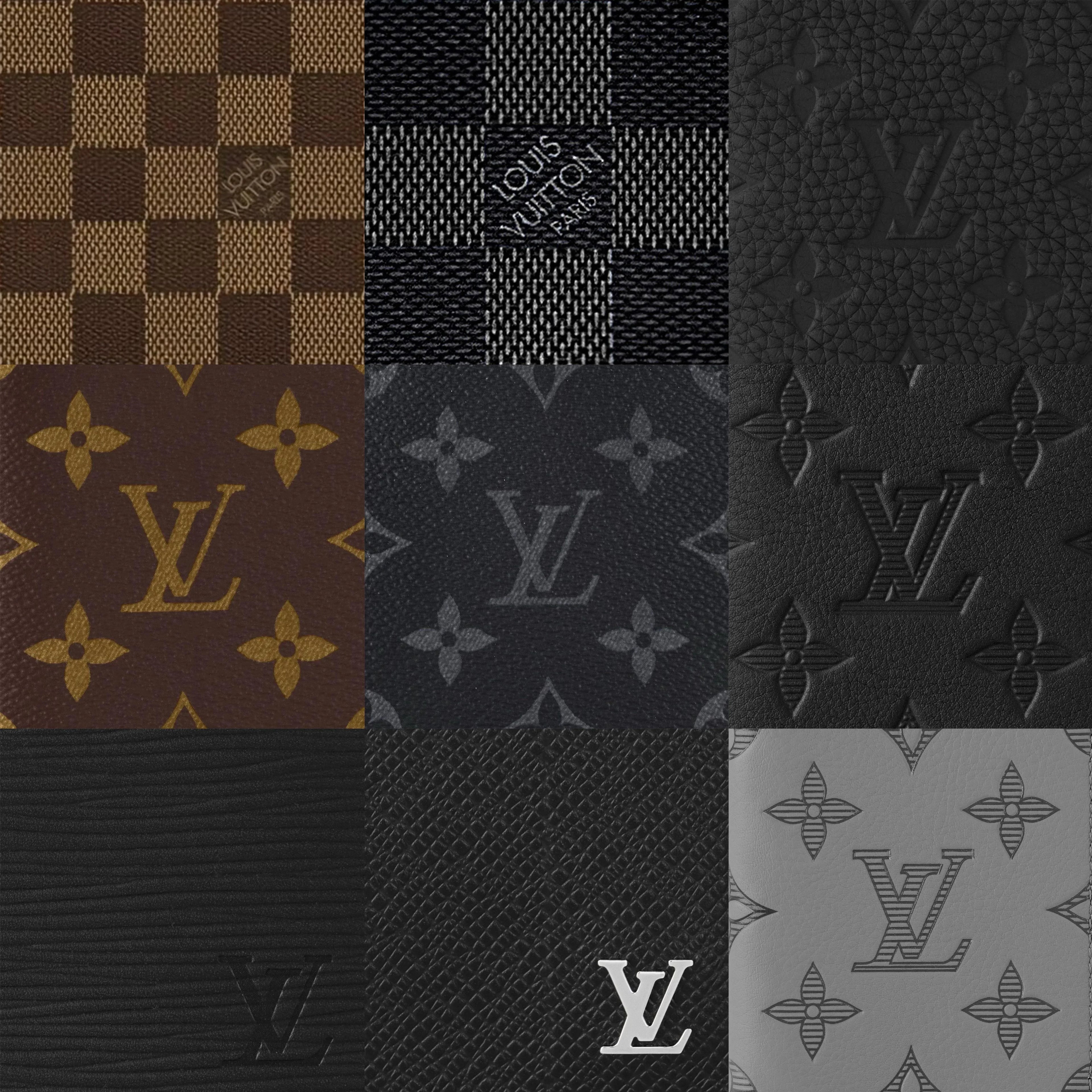 Louis Vuitton bag materials - Monogram canvas, Damier Ebene and Epi leather close-up