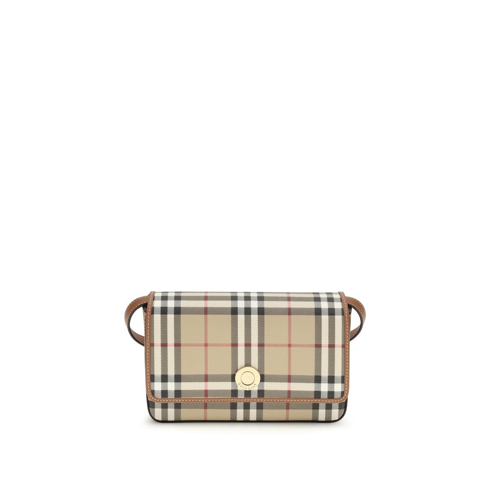 Burberry Hampshire Mini skulderveske i beige rutete polyuretan