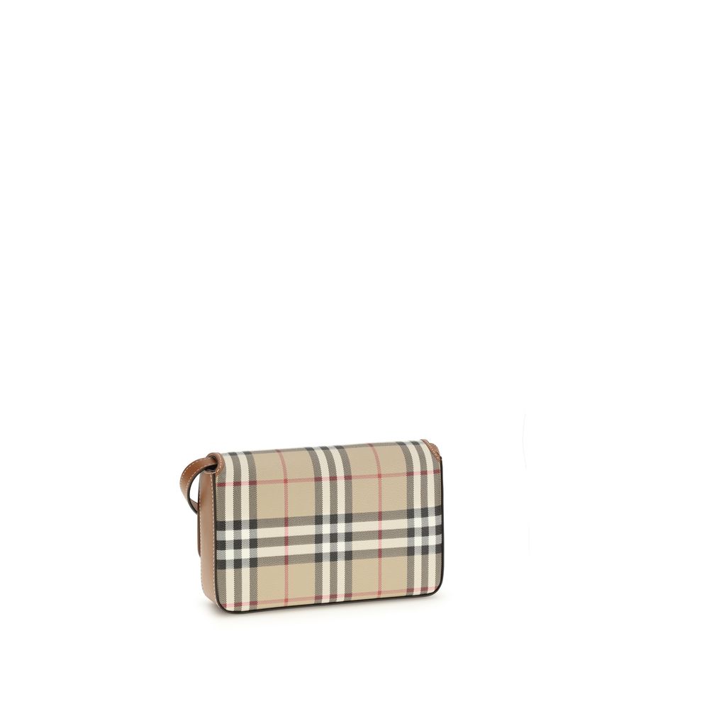 Burberry Hampshire Mini skulderveske i beige rutete polyuretan – bilde 3