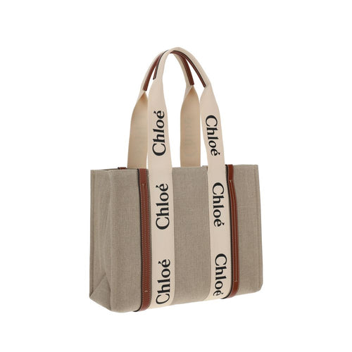 Chloé beige handväska i linne