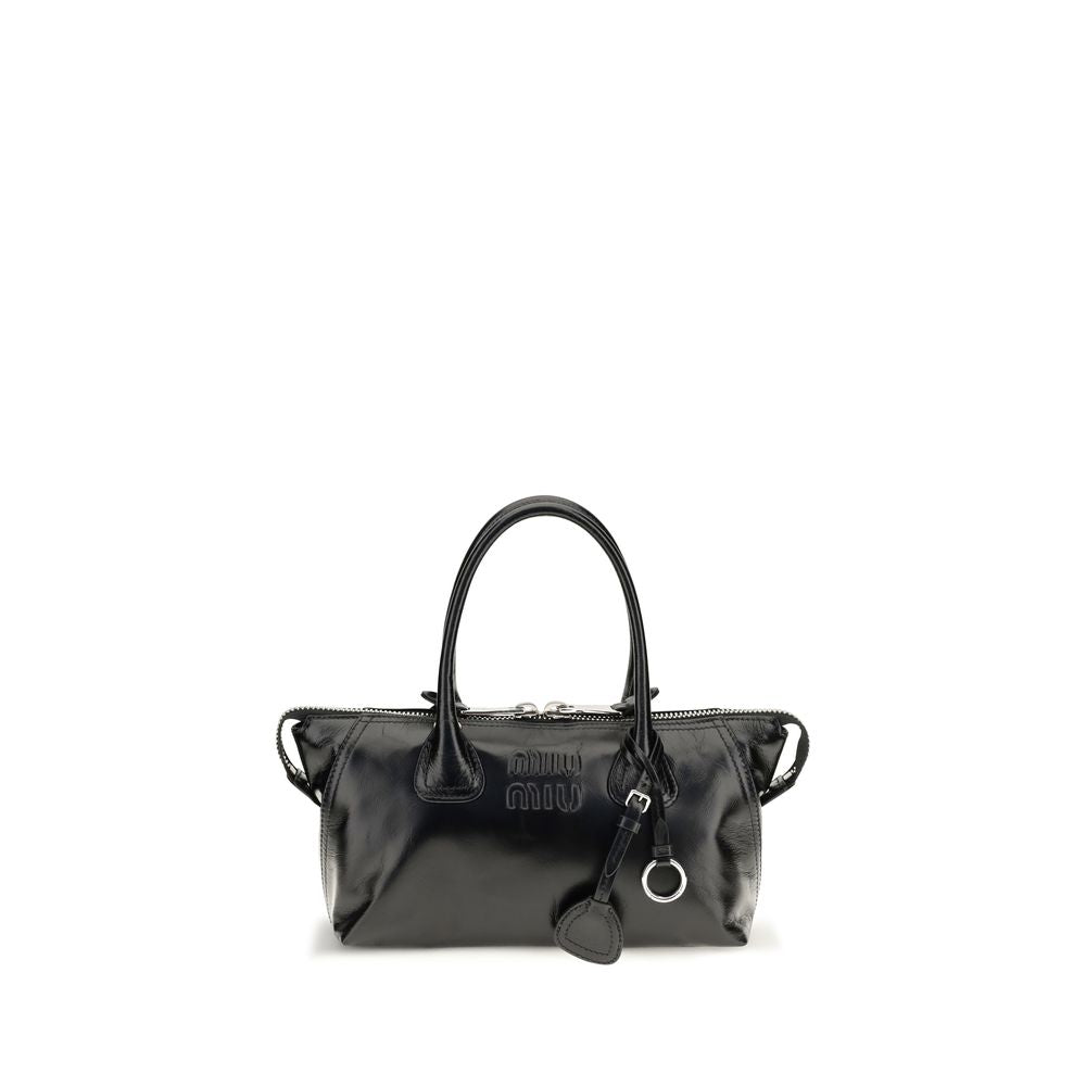Miu Miu Top Handle Bag in Black Glossy Calf Leather