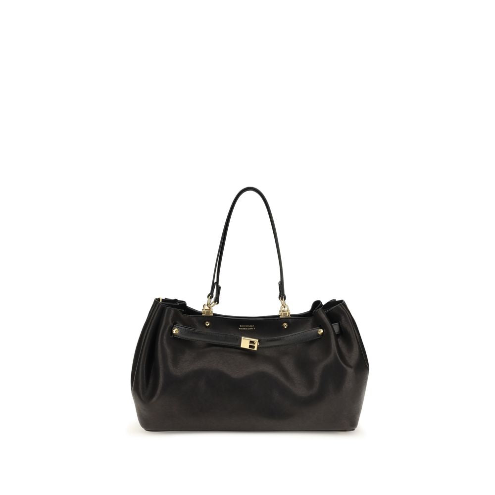 Balenciaga Fan Medium Tote Bag in Black Calfskin