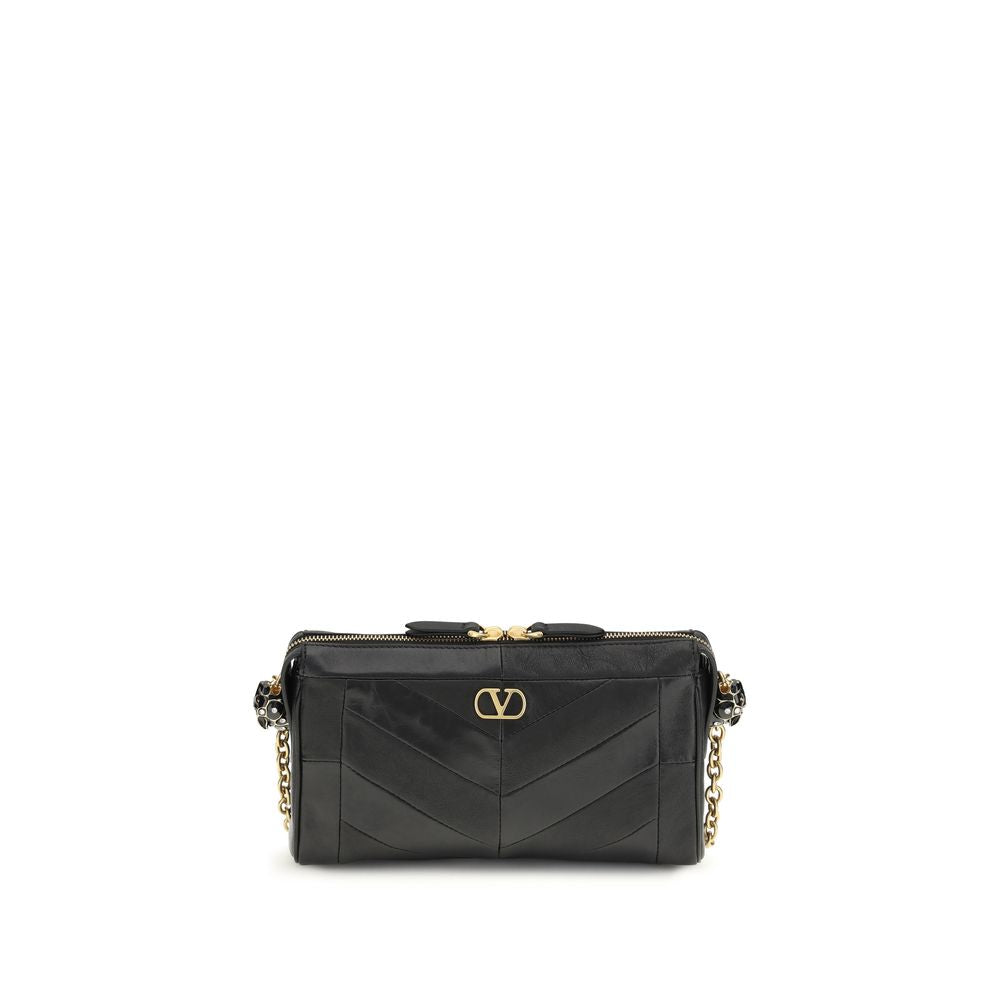Valentino Garavani Panthea Chevron Small Shoulder Bag in Black Nappa Leather