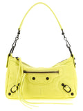 Balenciaga Le City Moto Mini Shoulder Bag in Neon Yellow Lamb Leather