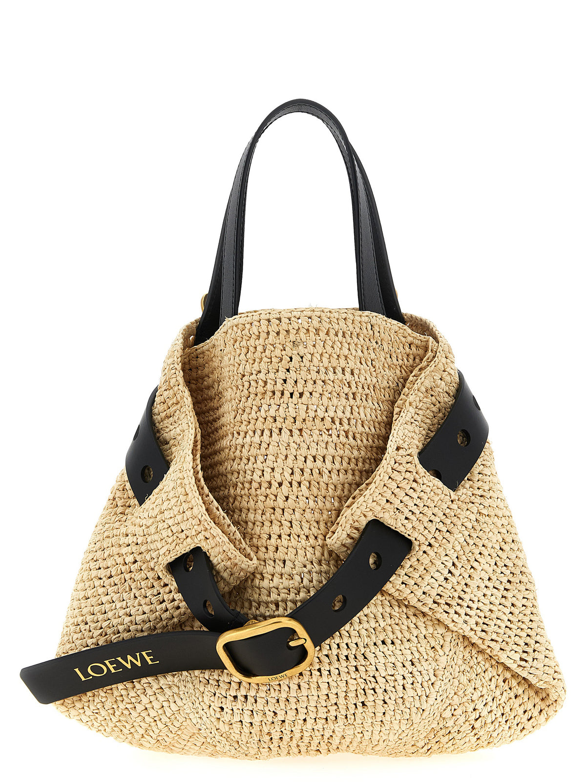 Loewe Punch Hole Mini totebag i beige raffia