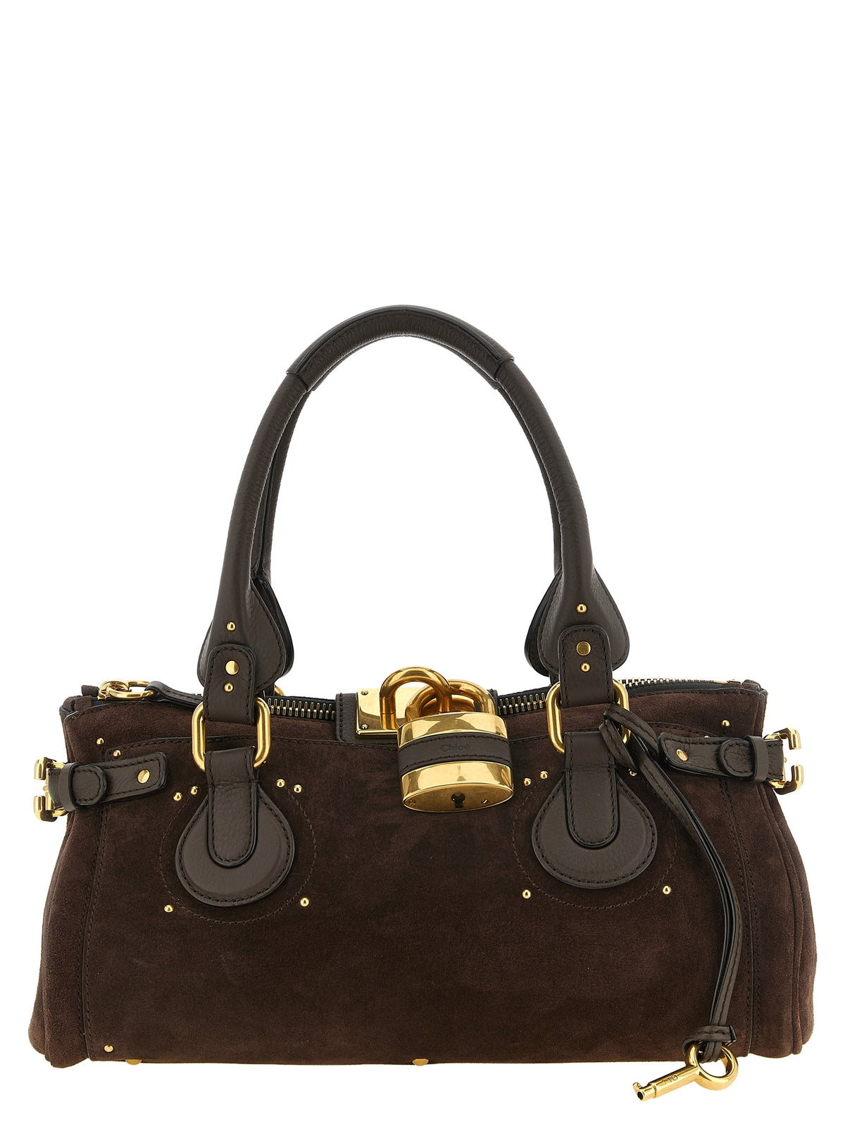 Chloé Paddington Shoulder Bag in Dark Brown Suede Calfskin