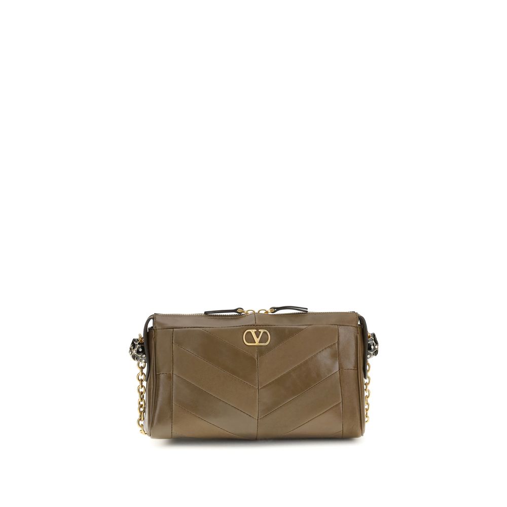 Valentino Garavani Panthea Chevron liten skulderveske i brunt nappaskinn