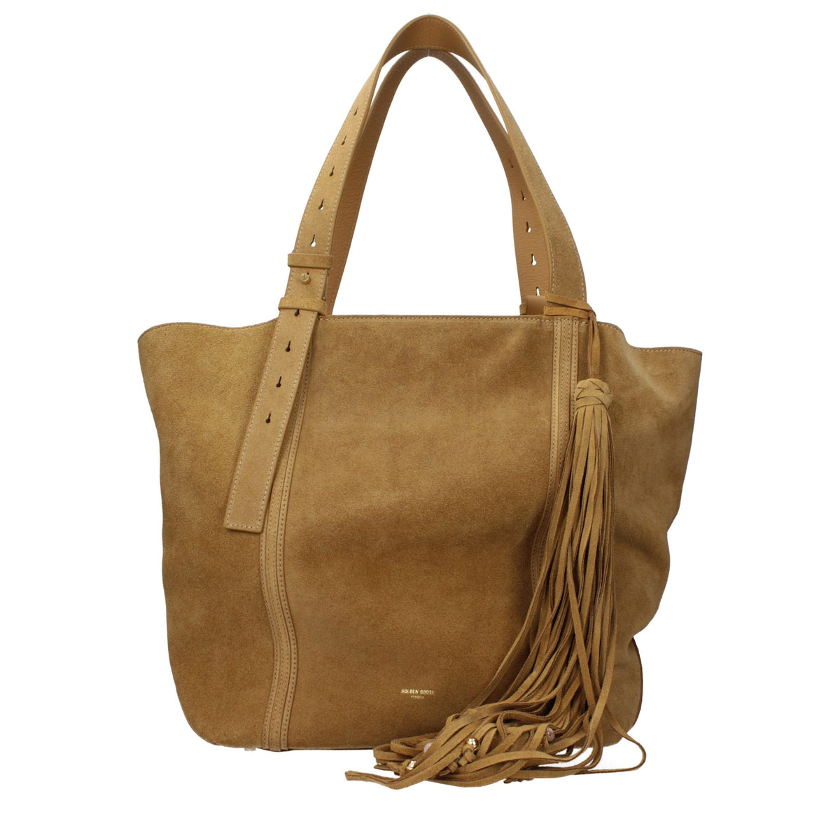 Golden Goose skulderveske med slitt effekt i brunt semsket skinn