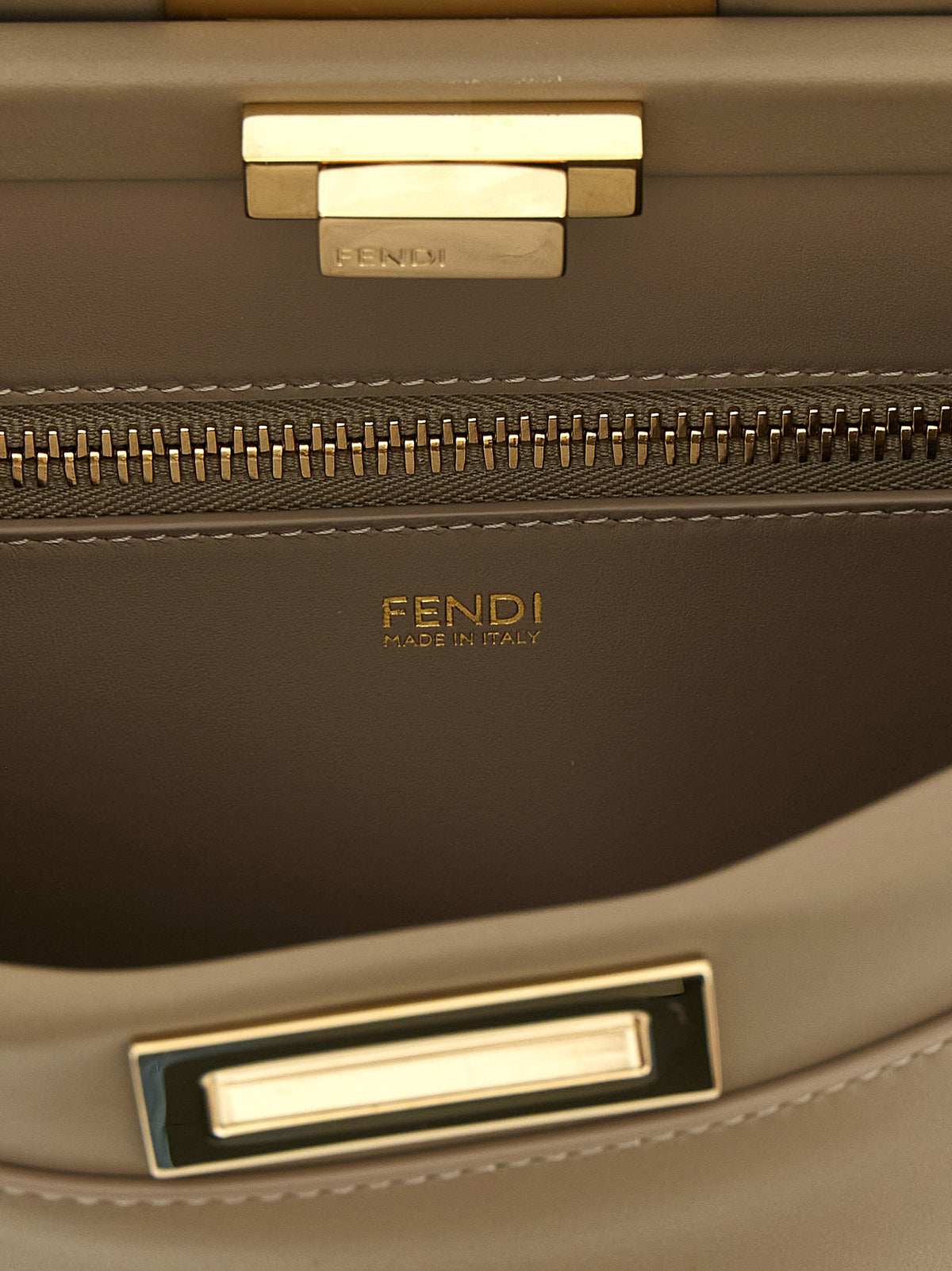 Fendi My Peekaboo medium skulderveske i taupe kalveskinn – bilde 4