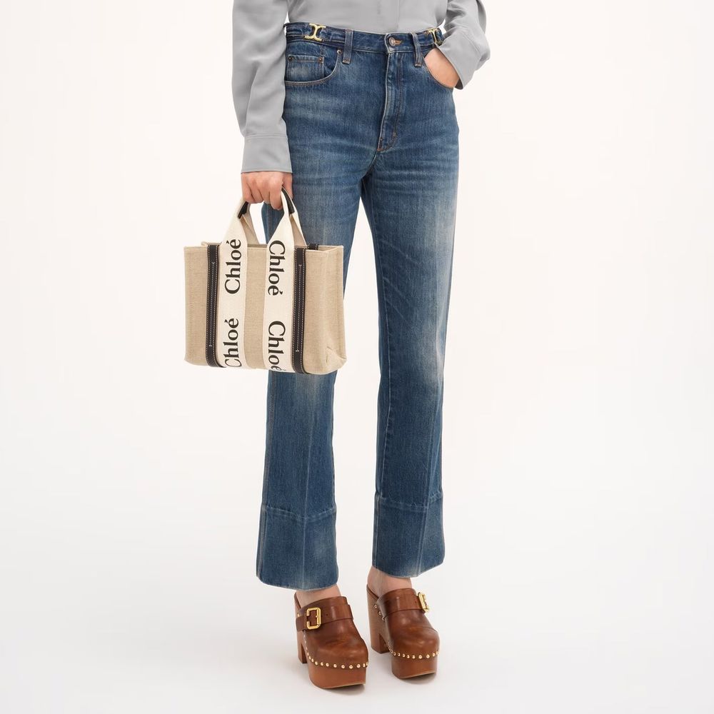 Chloé totebag i beige lin – bilde 3
