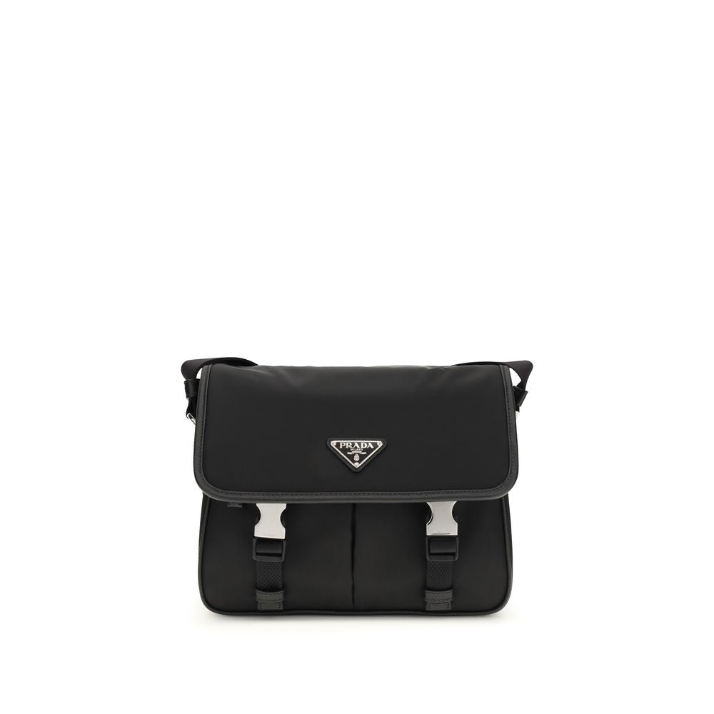 Prada Re-Nylon skulderveske i svart nylon og Saffiano-skinn