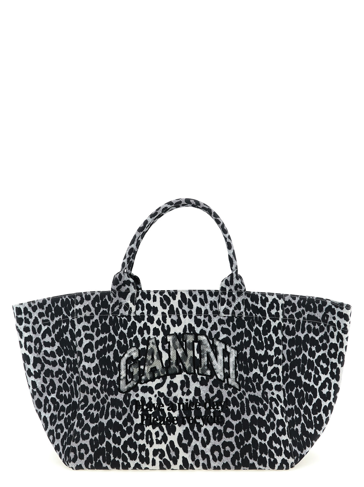 Ganni Leopard Sequin XXL totebag i grå resirkulert bomull
