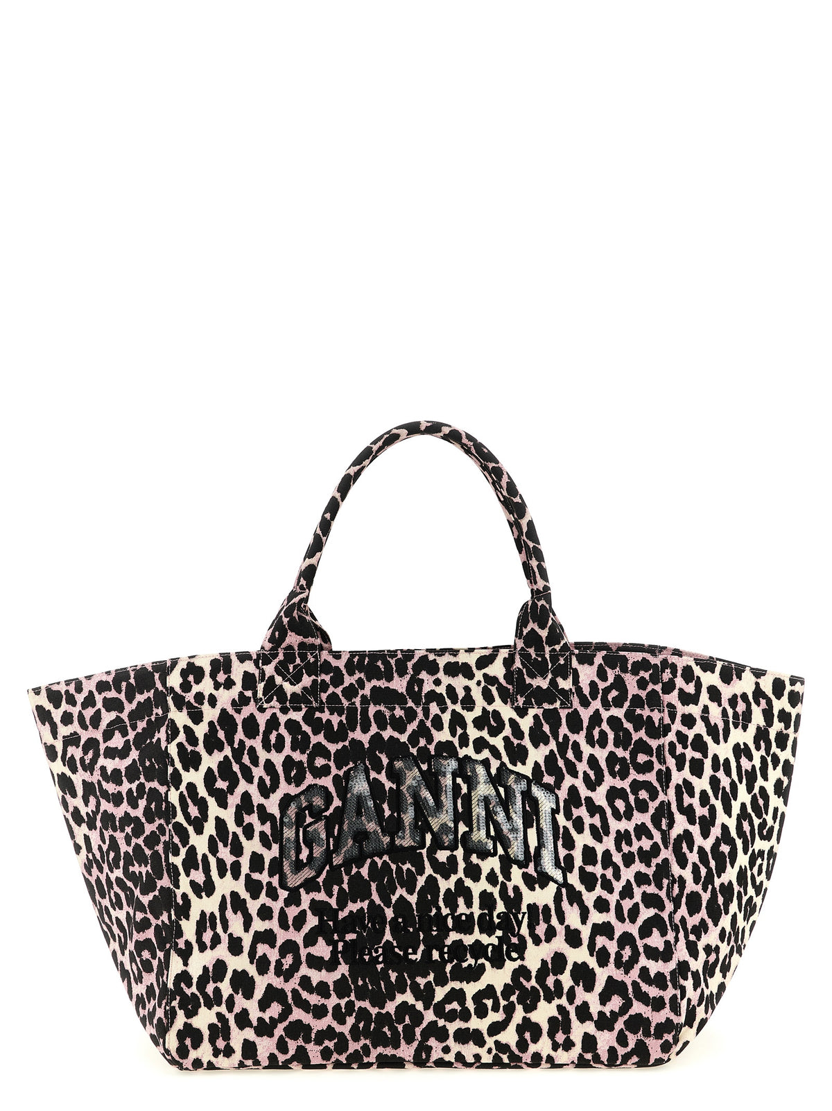 Ganni Leopard Sequin XXL totebag i rosa resirkulert bomull