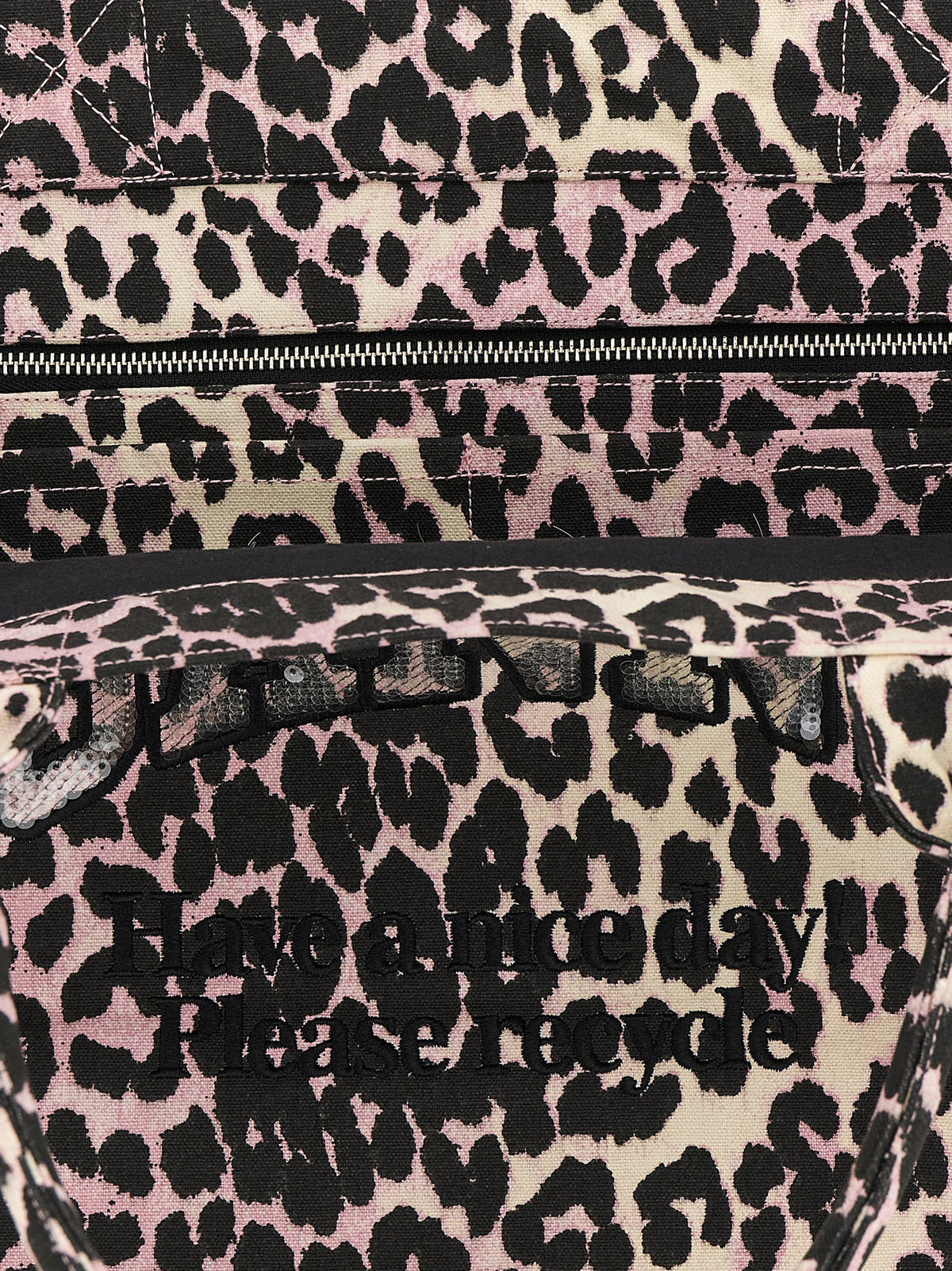 Ganni Leopard Sequin XXL totebag i rosa resirkulert bomull – bilde 4