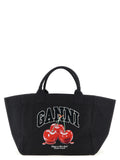 Ganni Cherry XXL totebag i svart resirkulert bomull