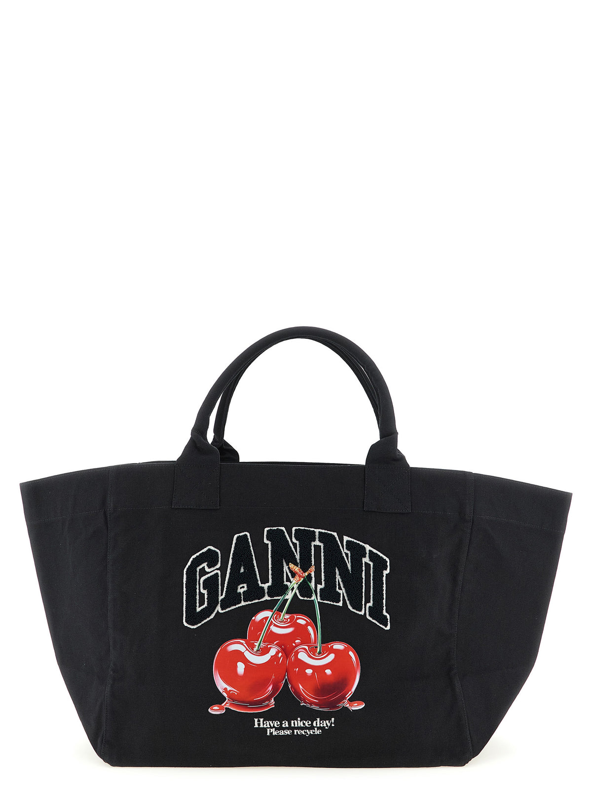 Ganni Cherry XXL totebag i svart resirkulert bomull