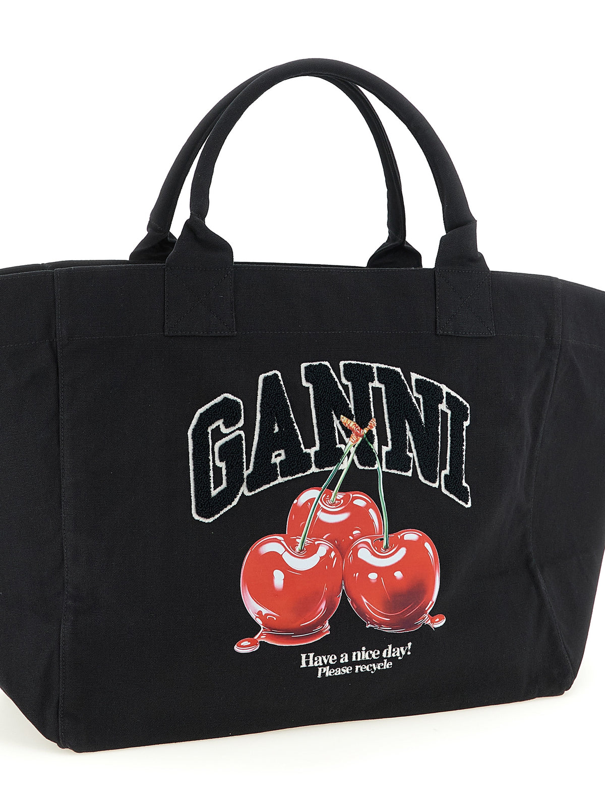 Ganni Cherry XXL totebag i svart resirkulert bomull – bilde 3