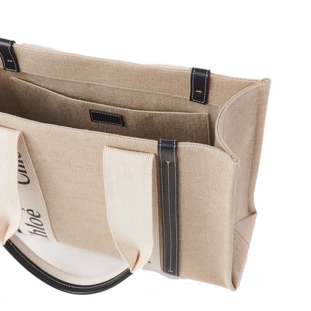 Chloé totebag i beige lin – bilde 4