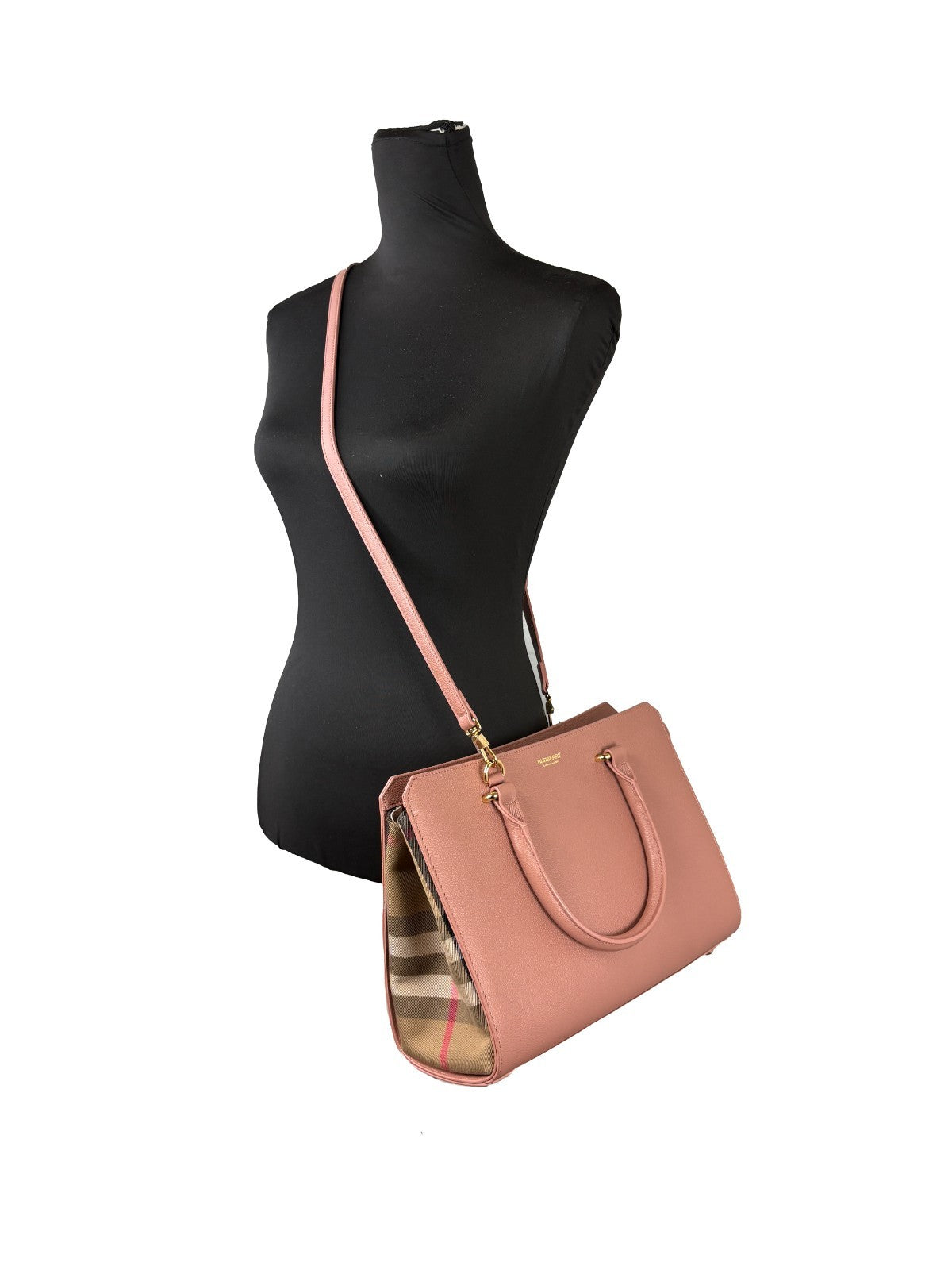 Burberry Banwell Small totebag i Dark Rosewood skinn och canvas – bild 3