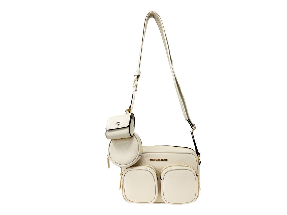 Michael Kors Jet Set Medium Tech crossbody-väska i Light Cream skinn