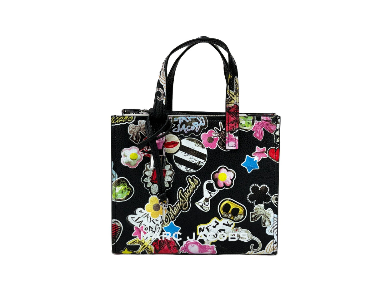 Marc Jacobs Grind Sticker Mini totebag i Black Multi narvat skinn