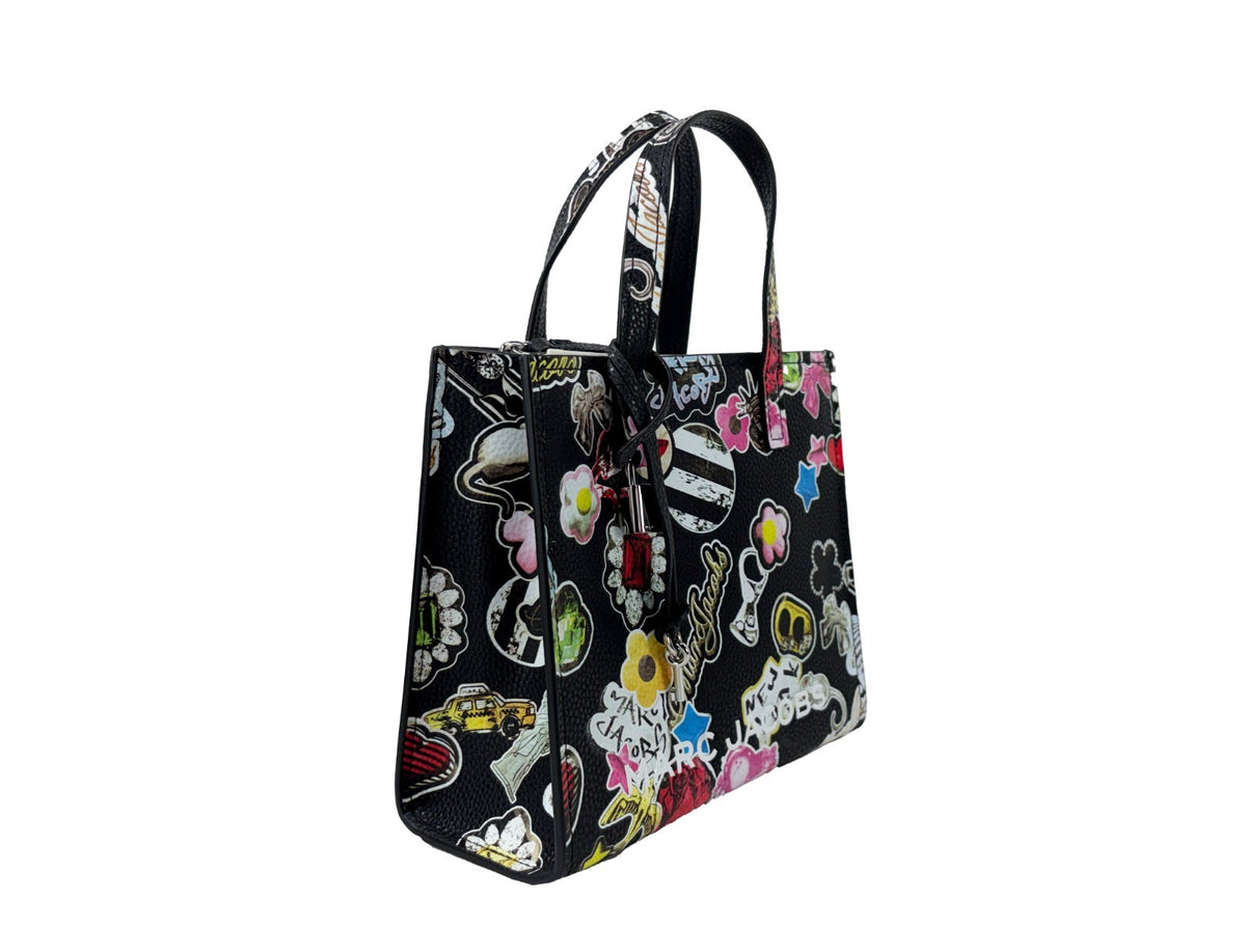 Marc Jacobs Grind Sticker Mini totebag i Black Multi narvat skinn – bild 2