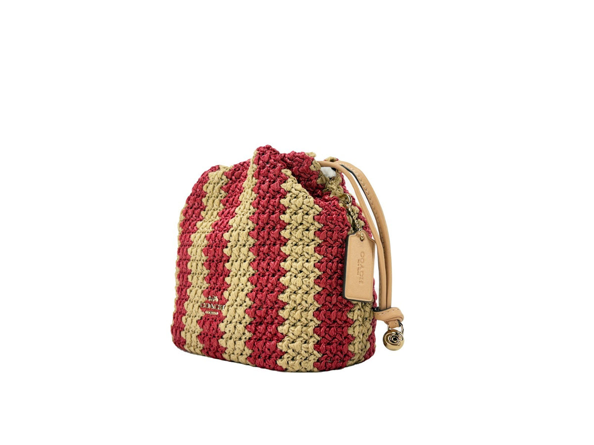 Coach Faye Mini crossbody-väska med dragsko i rött och tan strå – bild 2