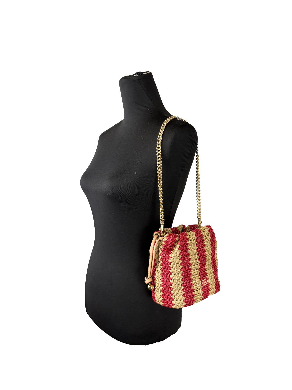 Coach Faye Mini crossbody-väska med dragsko i rött och tan strå – bild 4