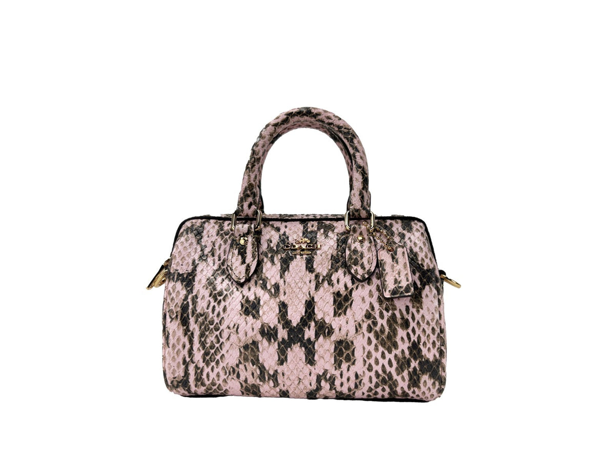 Coach Mini Rowan crossbody-väska i rosa ormpräglat skinn