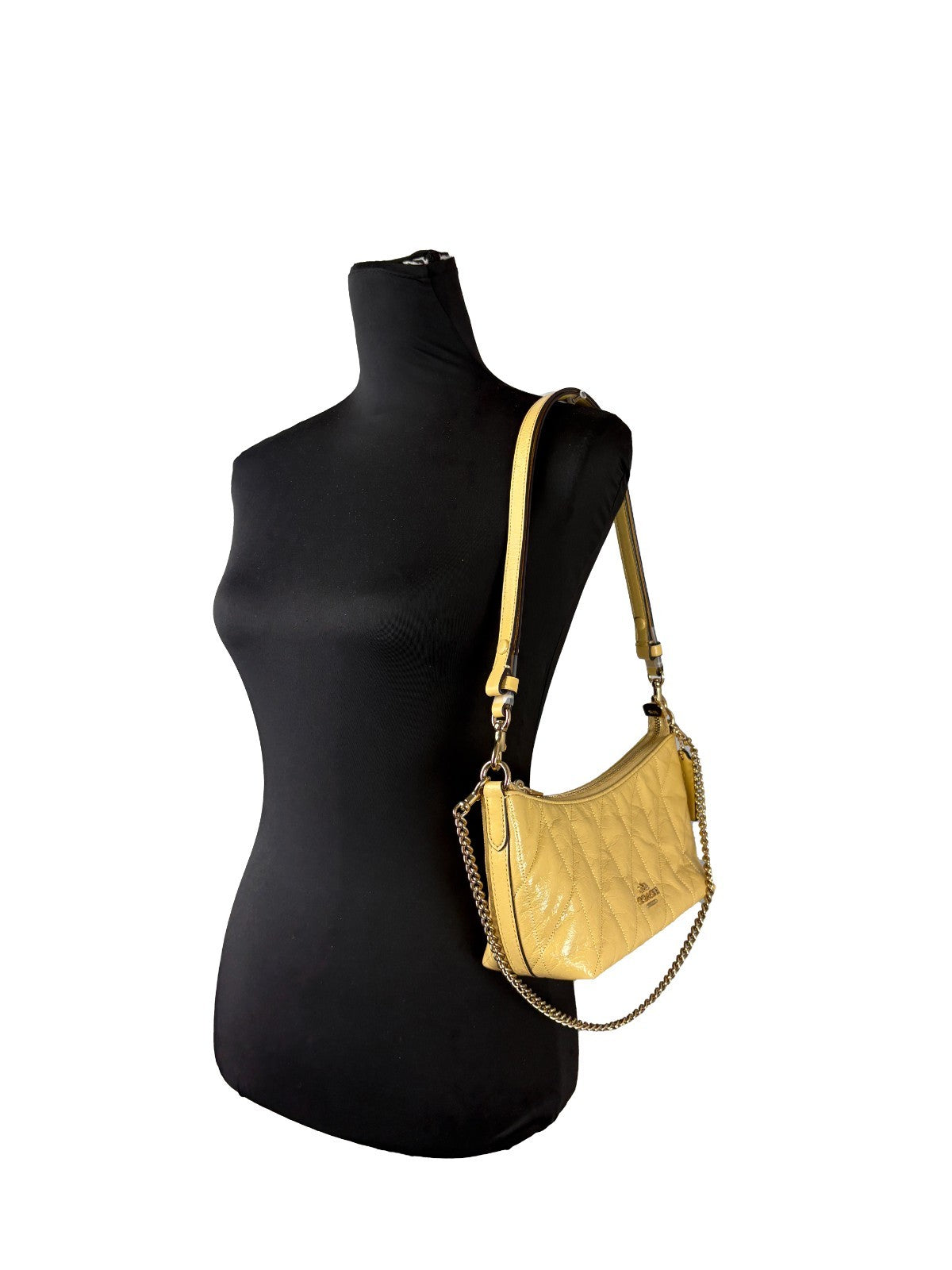 Coach Caitlin axelväska i Soft Yellow glaserat skinn – bild 4