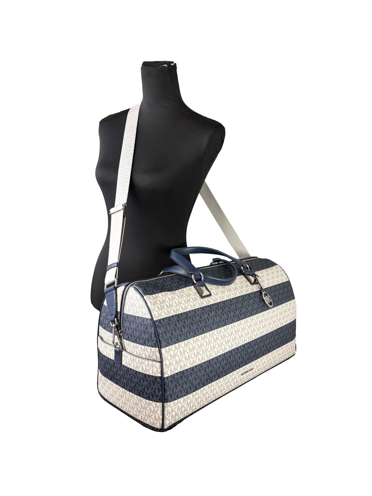 Michael Kors Grayson XL weekendväska i marinblå Signature PVC – bild 4