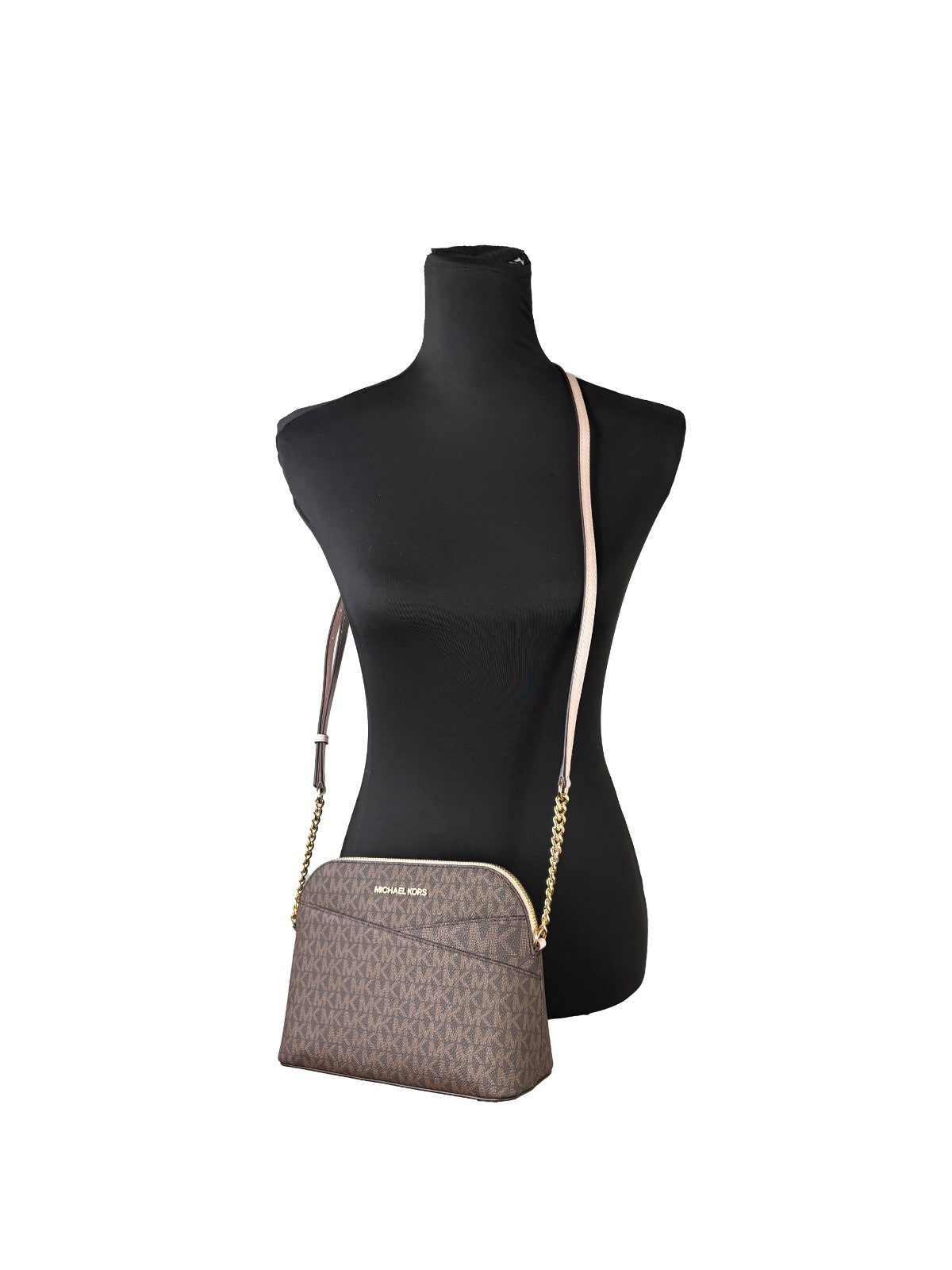 Michael Kors Jet Set Travel Medium dome crossbody-väska i brun och Powder Blush – bild 2
