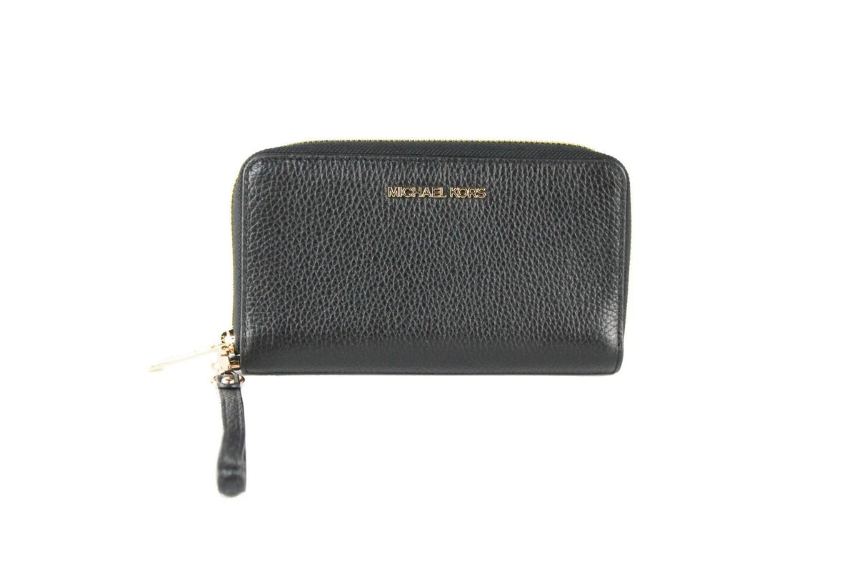 Michael Kors Jet Set Travel Large mobillommebok i svart narvet skinn