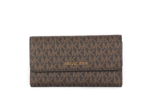 Michael Kors Jet Set Travel Large trefaldig plånbok i brunt skinn