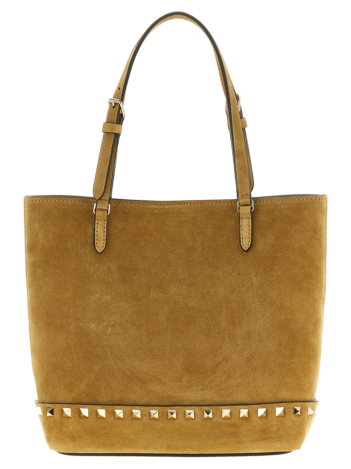 Valentino Garavani Rockstud Small totebag i beige semsket kalveskinn