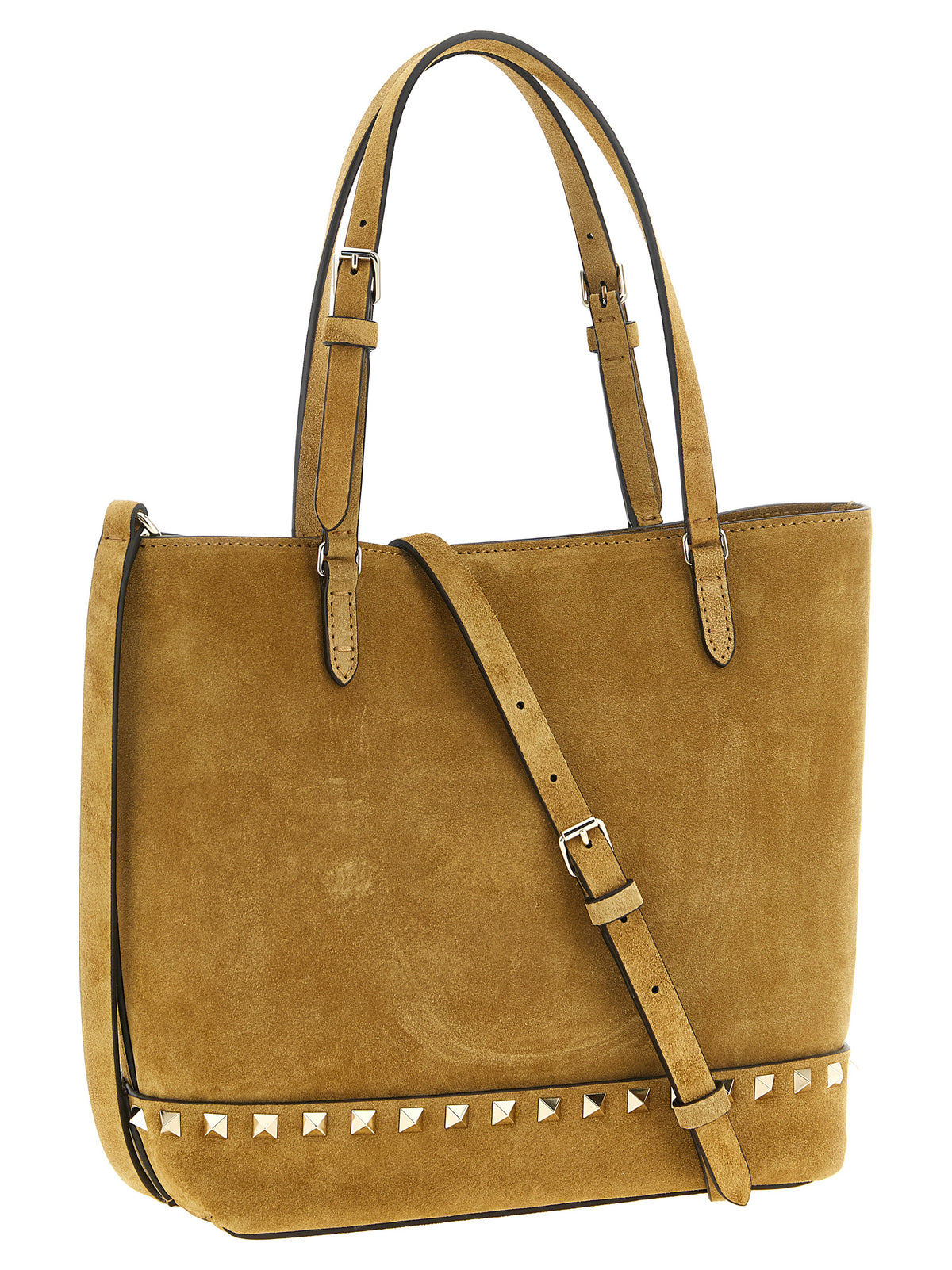 Valentino Garavani Rockstud Small totebag i beige semsket kalveskinn – bilde 2