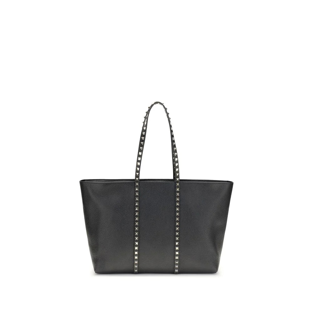 Black Valentino Rockstud Tote Bag In Leather