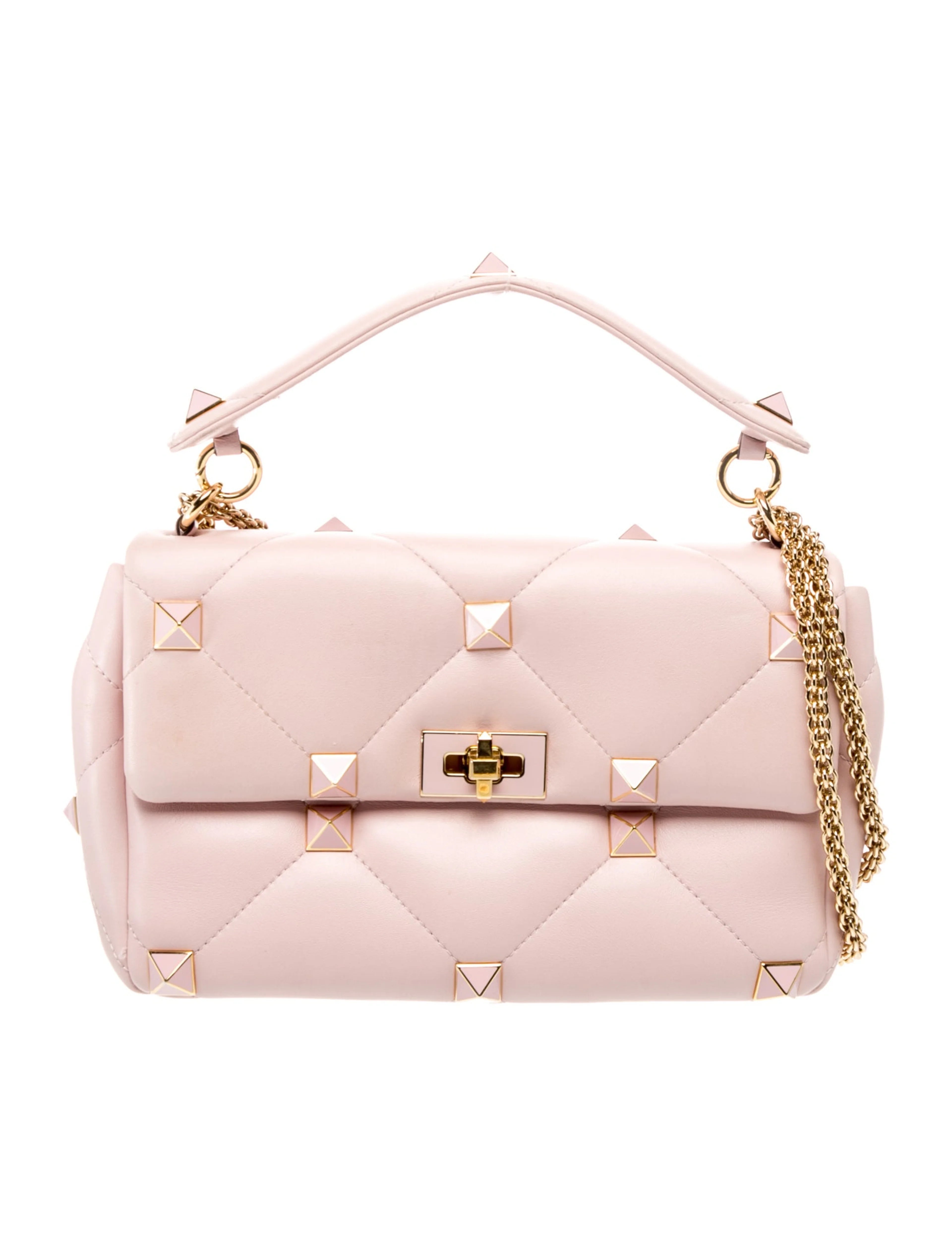 Pink Valentino Roman Stud Bag In Leather