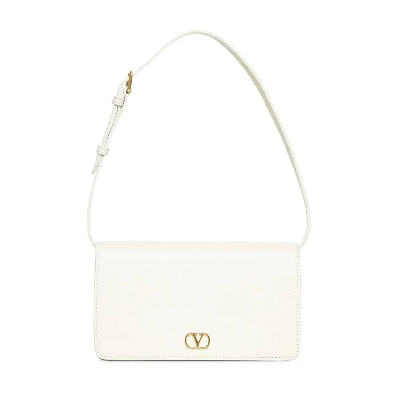 White Valentino VLogo Signature Shoulder Bag In Leaher